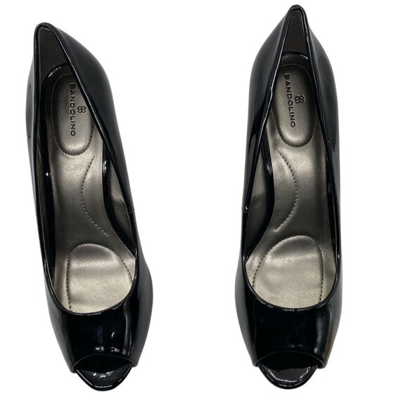 Bandolino Braina Black Patent Peep Toe Heels 9M 3” Stiletto Pumps Man-Made Upper - Picture 7 of 9